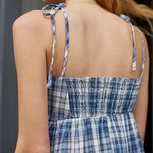 Anthropologie Gingham Plaid Babydoll Midi Dress - Picture 4 of 12